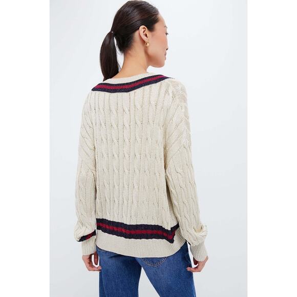 TUCKERNUCK Garnet and Navy Stripe Metallic Morrissey Sweater Size M NWT - Picture 2 of 6